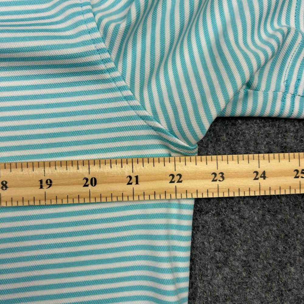 Johnnie-O Polo Shirt Mens L Cayman Teal Striped Prep-Performance Stretch Golf - Picture 9 of 11